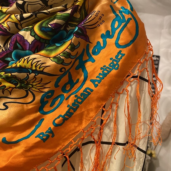 Y2K Ed Hardy by Christian Audigier - beautiful Silk floral Print Scarf - Picture 5 of 13